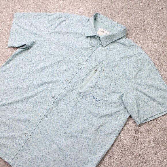 Gillz AOP Shirt Mens Large Blue Fish All Over Print Polyester Stretch L/S Button - Picture 4 of 16